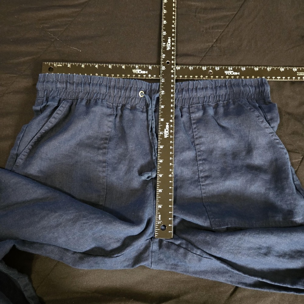 Company Ellen Tracy Pants Womens Medium Blue 100% Linen Jogger Elastic Waist - Picture 3 of 11